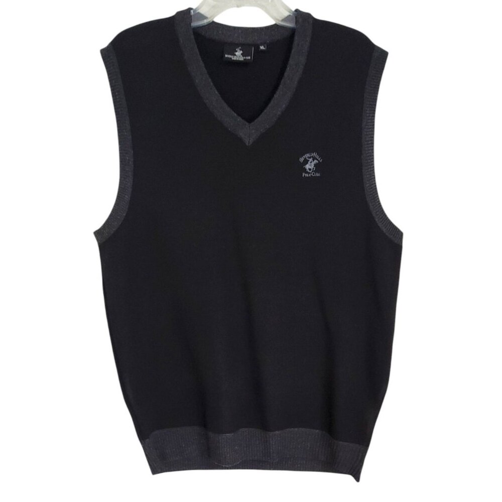 Beverly Hills Polo Club Mens Black Knitted Sweater Vest Pullover V‎ Neck Size XL